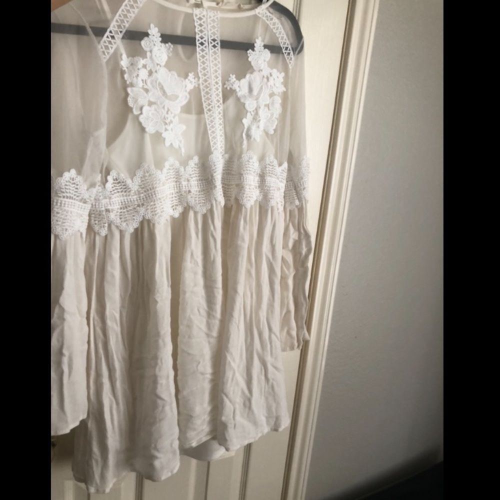 White embroidered Altar’d State dress with mesh